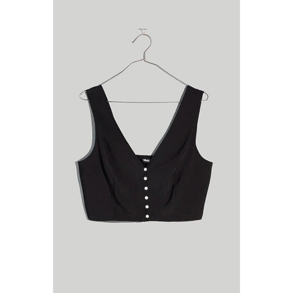 Madewell $82 Softdrape Gwen Crop Vest Top Black Size 8 NJ632